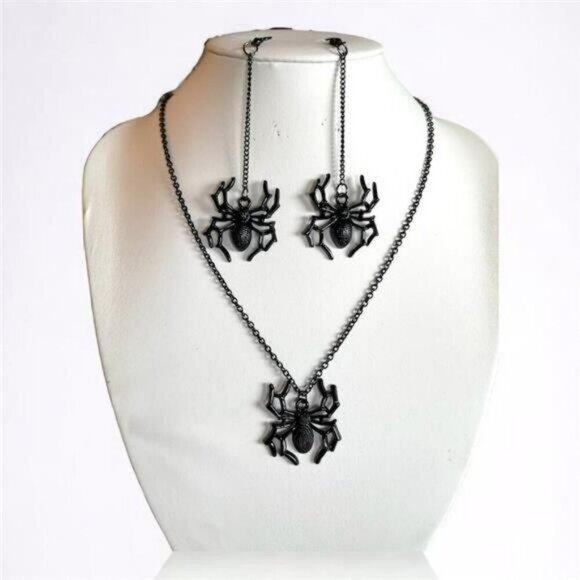 Spider Necklace Earrings Set Halloween Jewelry Halloween Costume Spiderweb Chain - Picture 6 of 6